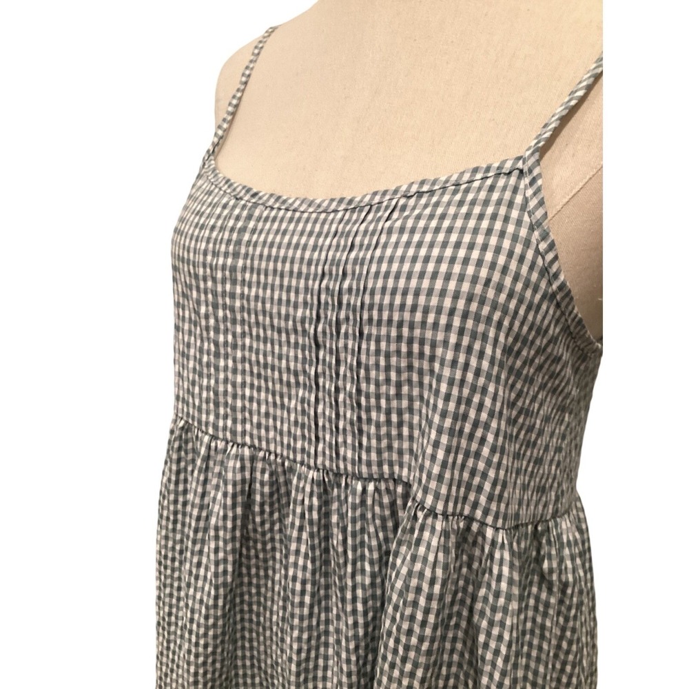Green White Gingham Midi Sundress Cotton Adjustable Straps Dress - Medium - Picture 9 of 11